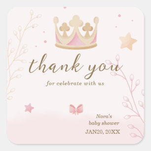 "A Crown For Princess" Pastel Shade Baby Shower Square Sticker