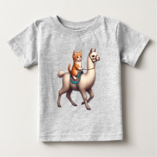 A Cuddly Kitten Riding Fluffy Llama, Cat and Llama Baby T-Shirt