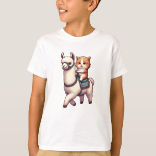 A Cuddly Kitten Riding Fluffy Llama, Cat and Llama T-Shirt