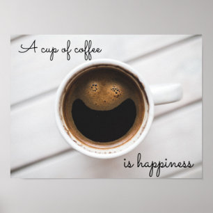 "A cup of coffee is happiness" cafe poster