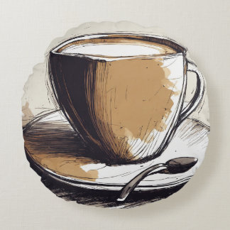 A Cup of tea drawing round pillow