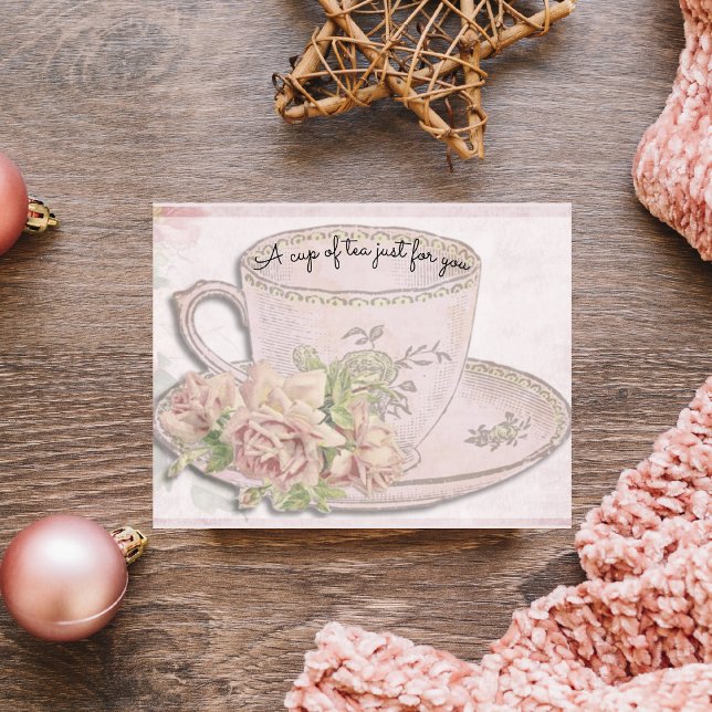 A Cup of Tea for Mother's Day Pink Flat Card (Creator Uploaded)