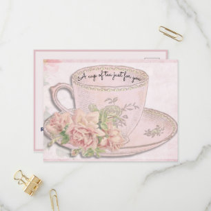 A Cup of Tea for Mother's Day Pink Invitation Postcard