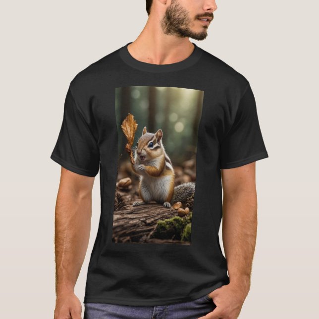 A curious chipmunk collecting nuts in a forest T-Shirt (Front)