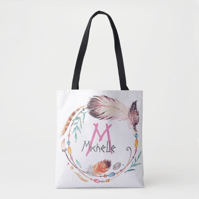 A Customisable Monogrammed Boho Tote Bag (Front)