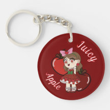 A Customised Key Chain with Cute Apple Chibi