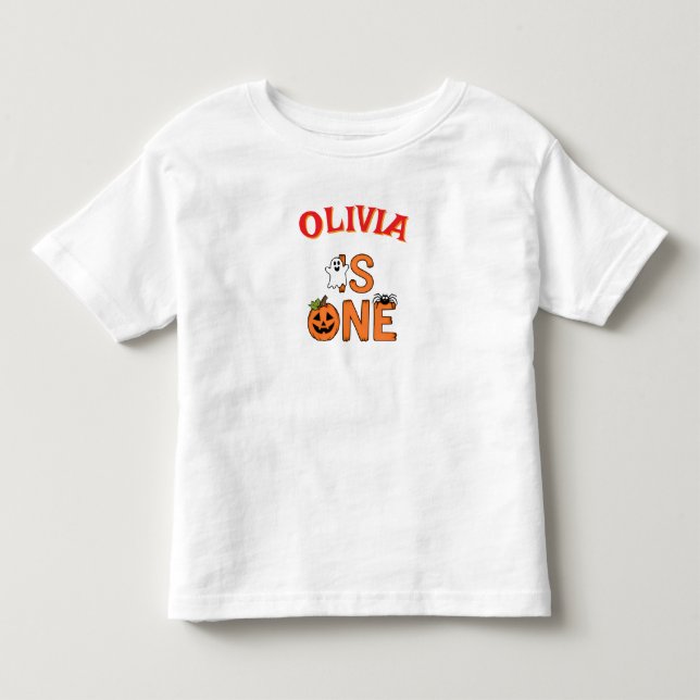 A customised Name Is One Funny Halloween Birthday Toddler T-Shirt (Front)