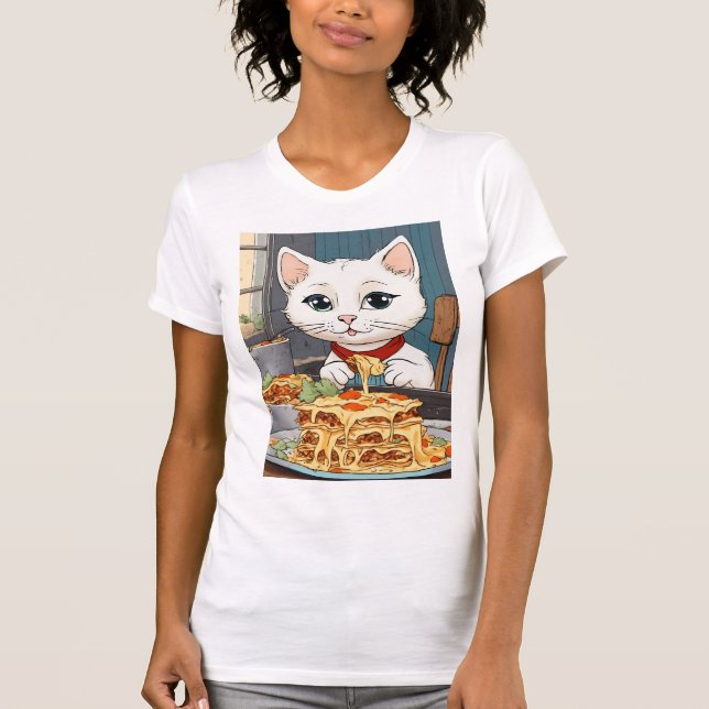 A cute ADORABLE white LITTLE cat women's t shirt (Front)