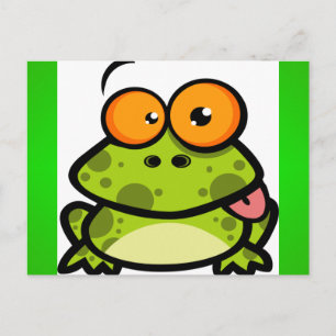 A cute and green spotted frog with orange eyes postcard