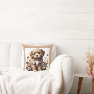 A Cute and Pretty Puppy in The Wild Flowers Cushion