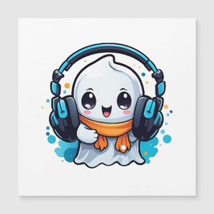 A cute and spooky ghost with headphones