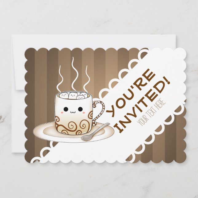 A cute anime style kawaii warm cup of cocoa invitation (Front)