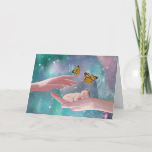 A cute baby boy in hand fantasy holiday card