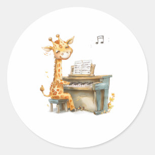 A Cute Baby Giraffe Plays The Guitar  Classic Round Sticker