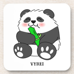 A Cute Baby Panda Eating Bamboo Stalk Coaster