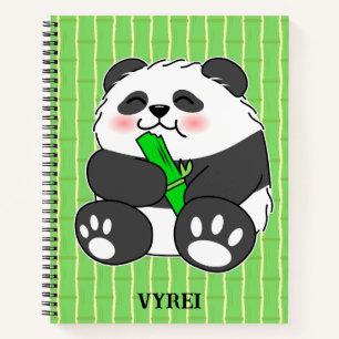 A Cute Baby Panda Eating Bamboo Stalk Notebook
