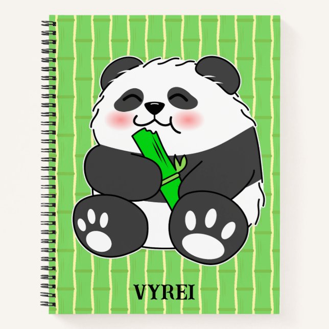 A Cute Baby Panda Eating Bamboo Stalk Notebook (Front)