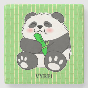 A Cute Baby Panda Eating Bamboo Stalk Stone Coaster