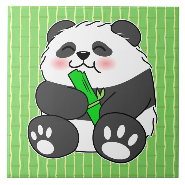 A Cute Baby Panda Eating Bamboo Stalk Tile (Front)