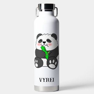 A Cute Baby Panda Eating Bamboo Stalk Water Bottle