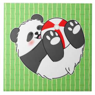 A Cute Baby Panda Playing with a Ball Tile