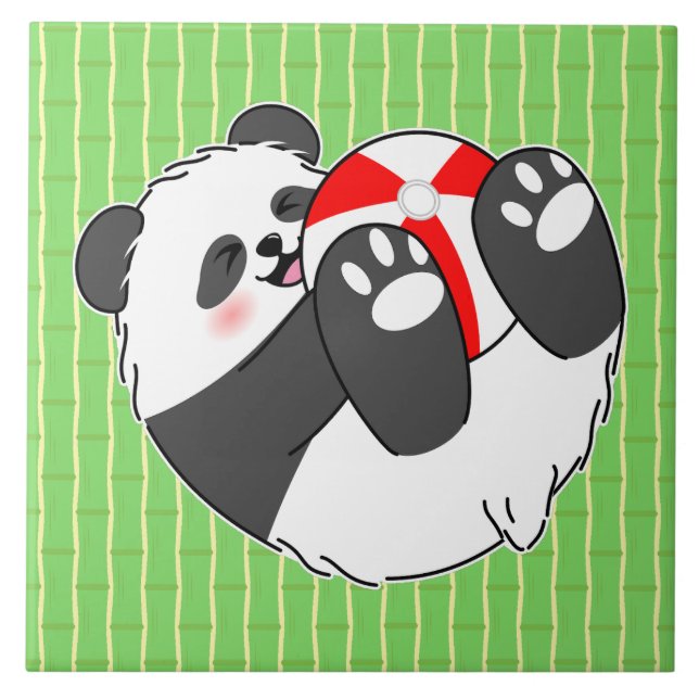 A Cute Baby Panda Playing with a Ball Tile (Front)