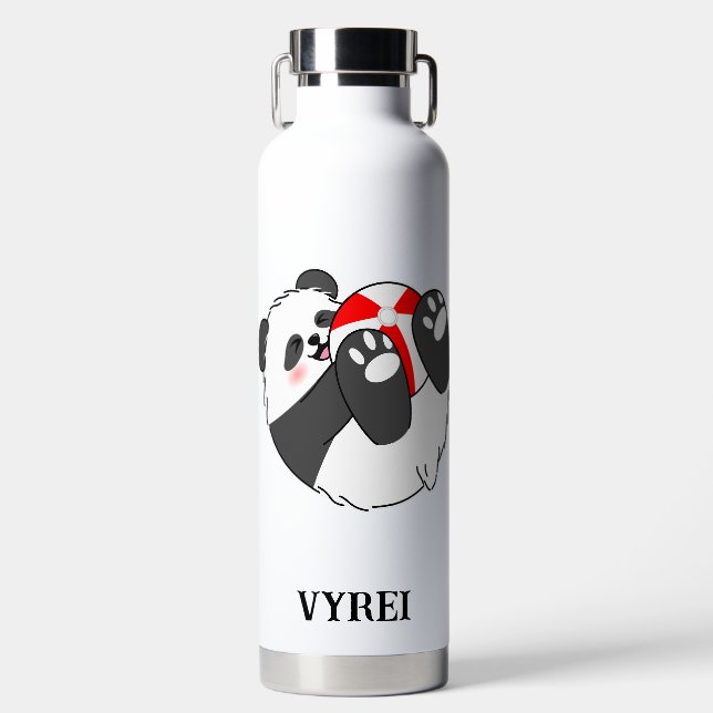 A Cute Baby Panda Playing with a Ball Water Bottle (Front)