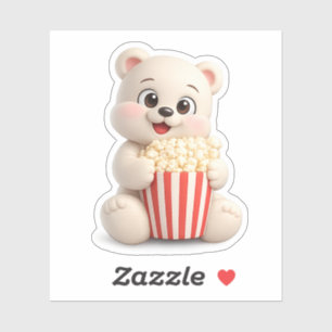 A cute bear character eating popcorn.