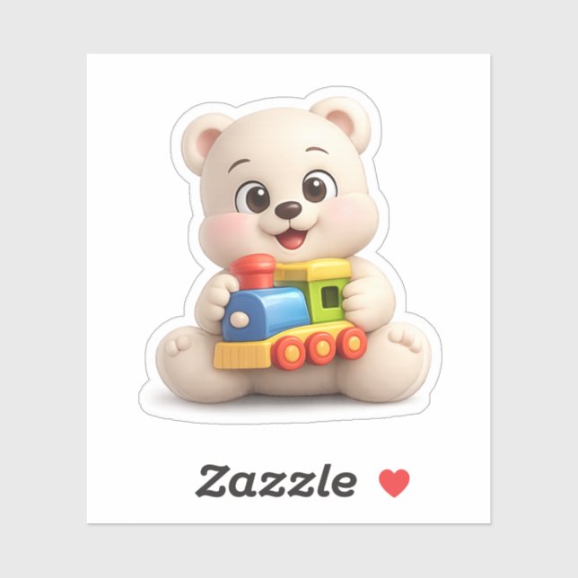 A cute bear character playing with a toy train. (Sheet)