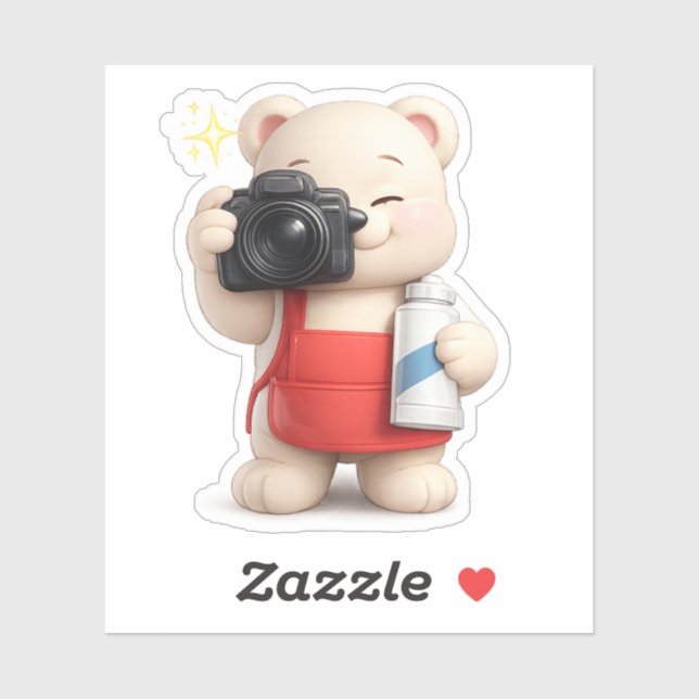 A cute bear character taking a picture. (Sheet)