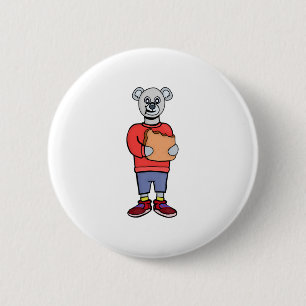 A Cute Bear Eating Bread 6 Cm Round Badge