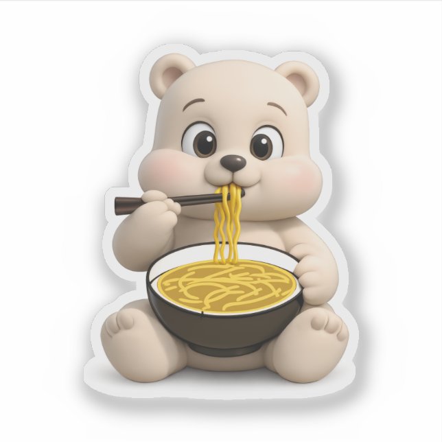 A cute bear eating noodles. (Front)