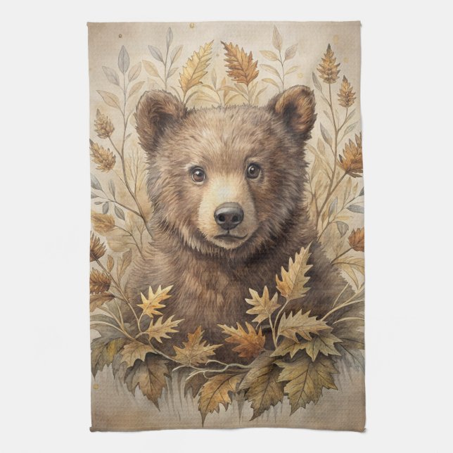 A Cute Bear in Forest Tea Towel (Vertical)