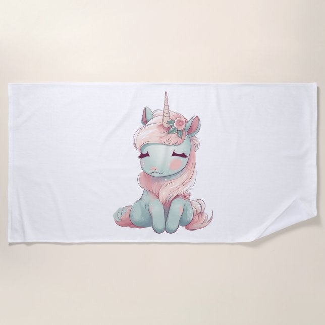A cute beautiful proud unicorn  beach towel (Front)