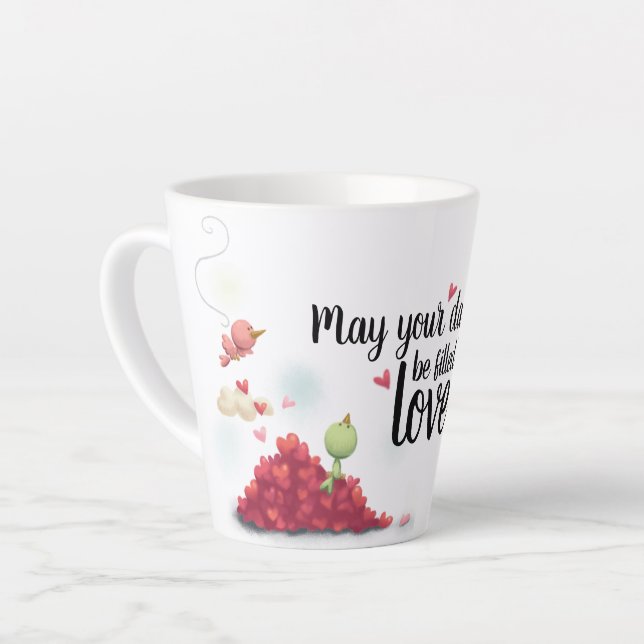 A cute bird and heart birthday message mug (Left Angle)