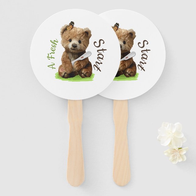 A cute brown teddy bear  hand fan (Front and Back)