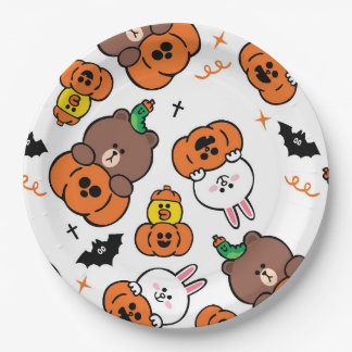 A Cute Bunny and Bear Halloween Paper Plate