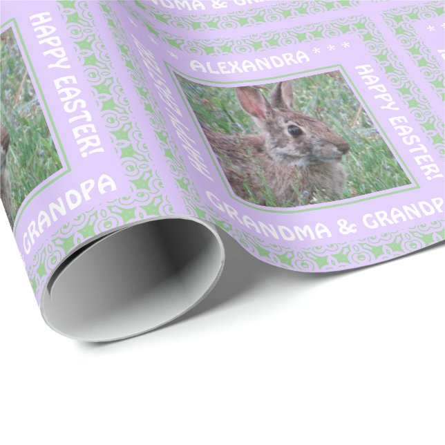 A Cute Bunny Rabbit In Wildflowers Custom Easter Wrapping Paper (Roll Corner)