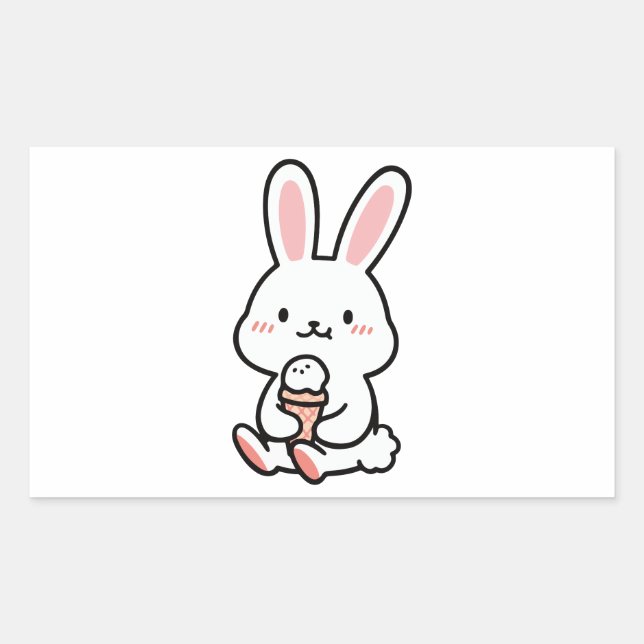 a cute bunny with ice cream rectangular sticker (Front)
