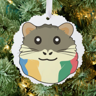 A Cute Cartoon Animal with a Multicolored Scarf Tree Decoration Card