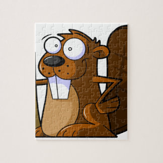 A Cute Cartoon Beaver Character Holding a Log Jigsaw Puzzle