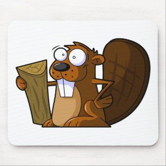 A Cute Cartoon Beaver Character Holding a Log Mouse Pad