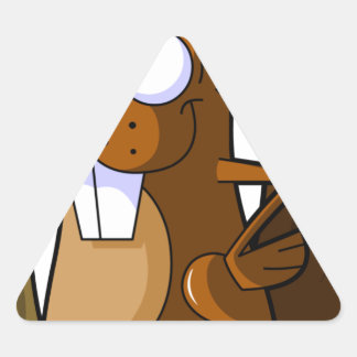 A Cute Cartoon Beaver Character Holding a Log Triangle Sticker