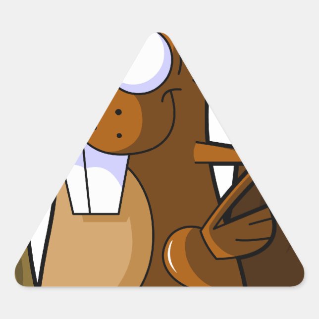 A Cute Cartoon Beaver Character Holding a Log Triangle Sticker (Front)