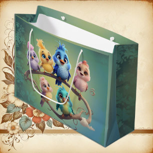A cute cartoon bird parade in vibrant colours. large gift bag