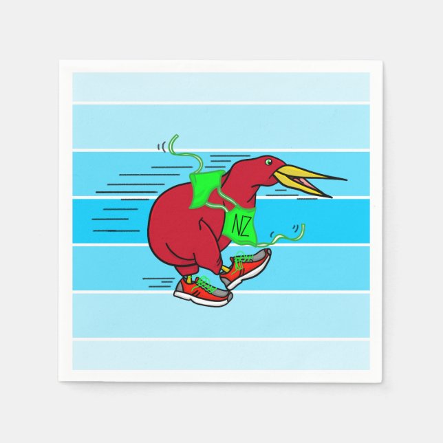 A cute cartoon Kiwi running wearing shoes Napkin (Front)