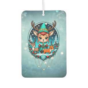 A cute cartoon style reindeer elf  car air freshener