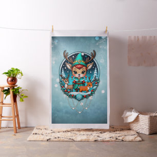 A cute cartoon style reindeer elf fabric