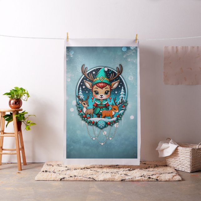 A cute cartoon style reindeer elf  fabric (In Situ)