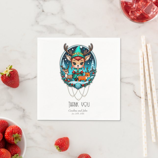 A cute cartoon style reindeer elf  napkin (Insitu)